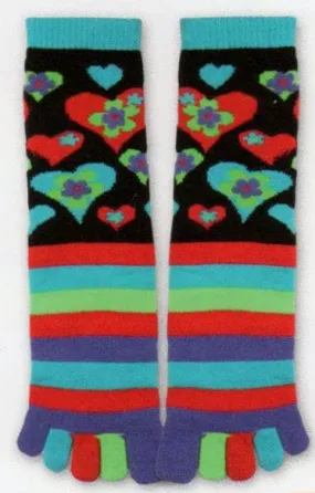 K Bell Hearts and Stripes Toe Socks