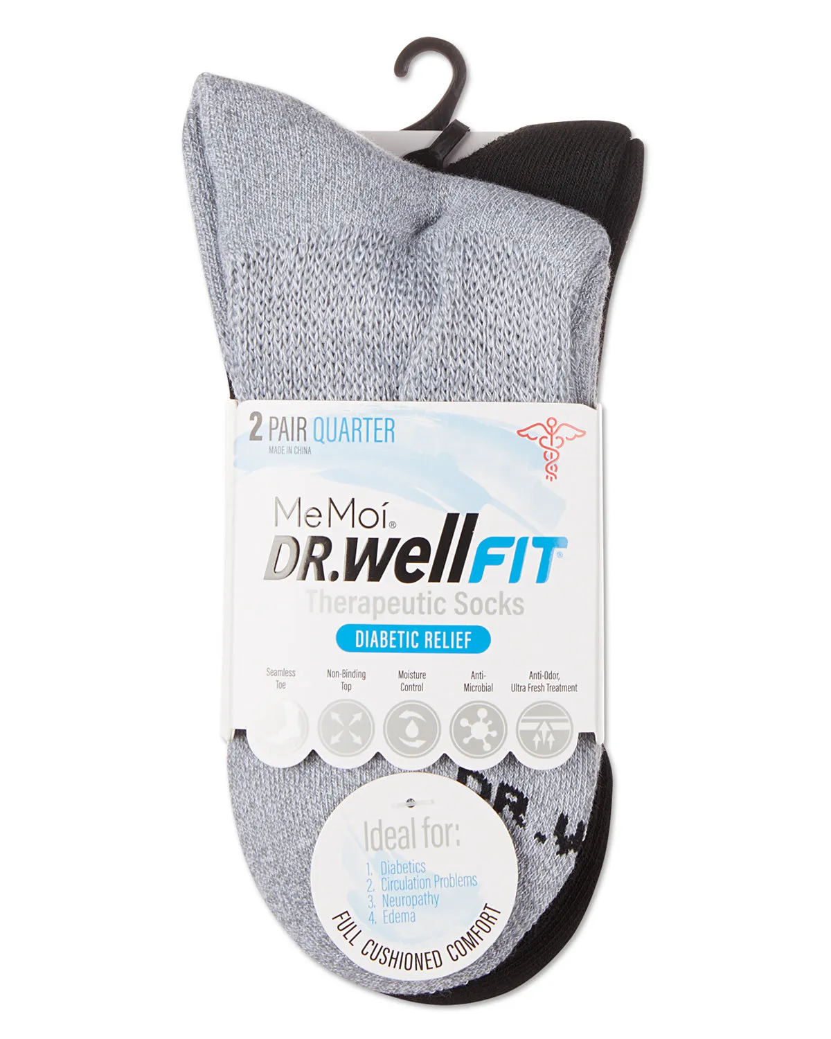 2 Pair Pack Diabetic Full Cushioned Quarter Socks