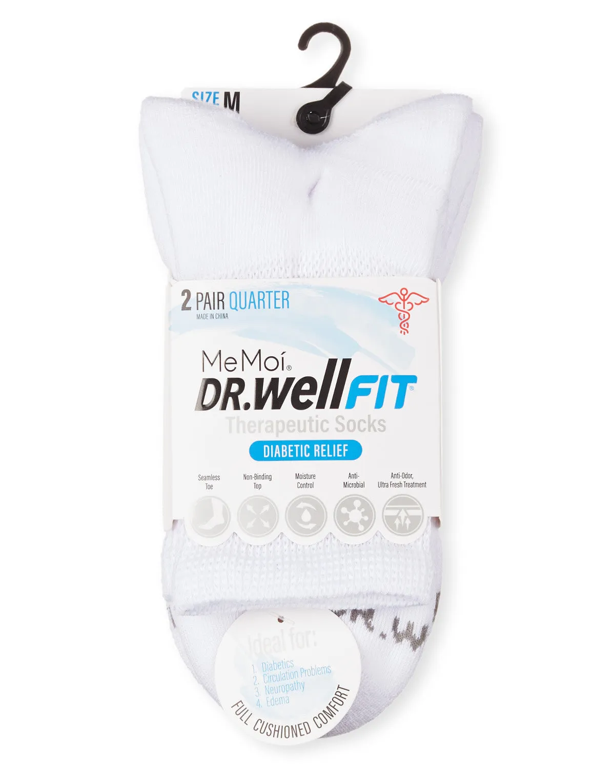 2 Pair Pack Diabetic Full Cushioned Quarter Socks