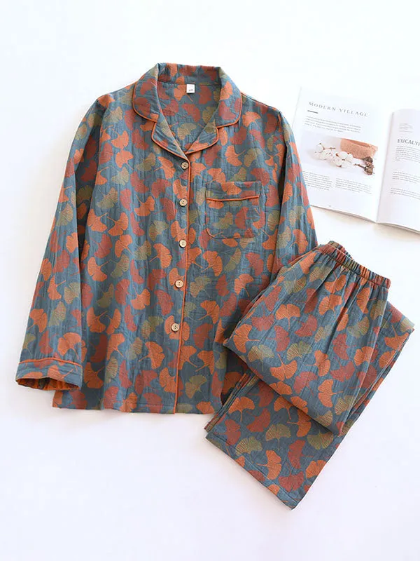 2Pcs Crepe Vintage Floral Pajamas