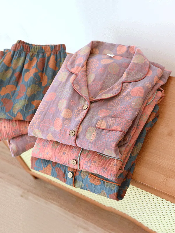 2Pcs Crepe Vintage Floral Pajamas