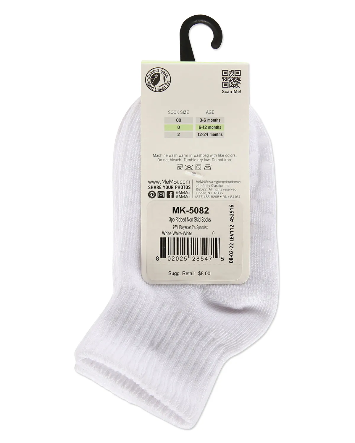 3 Pairs Infant Ribbed Non-Skid Ankle Socks