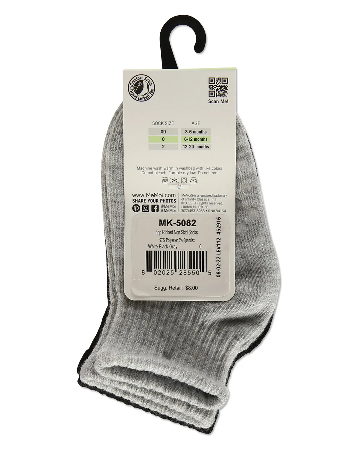 3 Pairs Infant Ribbed Non-Skid Ankle Socks