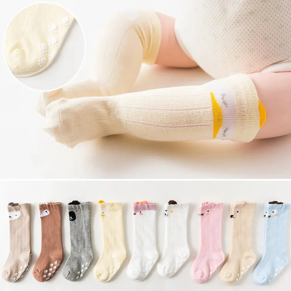 3 Pairs Lot Baby Socks Knee High Boy Girl New Born Toddler Cotton Long Socks Anti Slip Cute Cartoon Animal Non-Slip for 0-36M