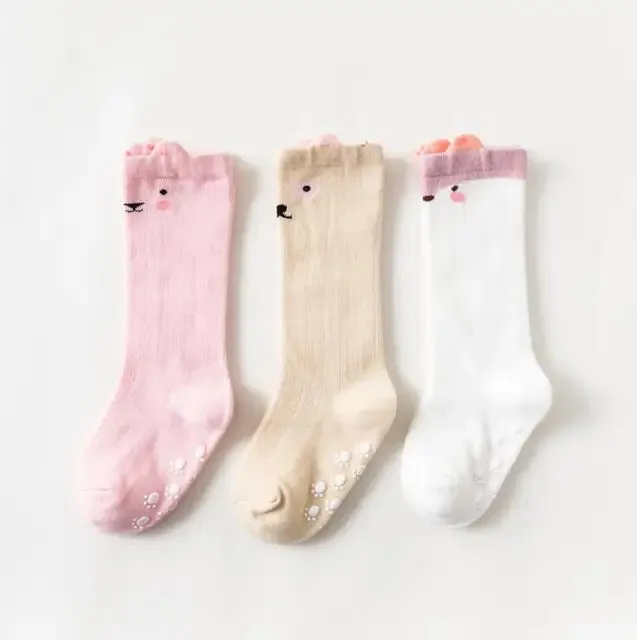 3 Pairs Lot Baby Socks Knee High Boy Girl New Born Toddler Cotton Long Socks Anti Slip Cute Cartoon Animal Non-Slip for 0-36M