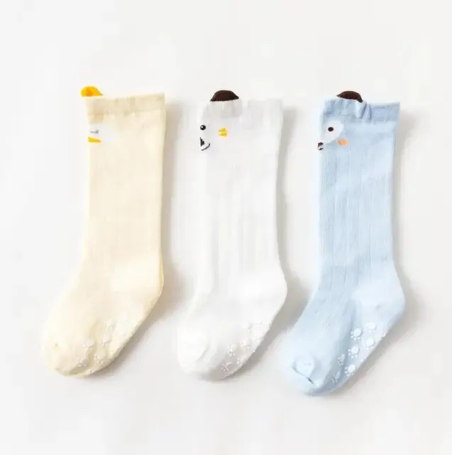 3 Pairs Lot Baby Socks Knee High Boy Girl New Born Toddler Cotton Long Socks Anti Slip Cute Cartoon Animal Non-Slip for 0-36M