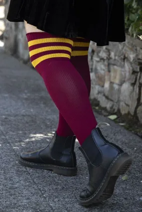 Americana Preppy Thigh High Socks - Wine with Gold