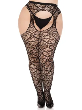 Amore Plus Heart Net Suspender Pantyhose