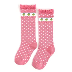 Apple Lace Top Knee High Socks - Pink Pearl