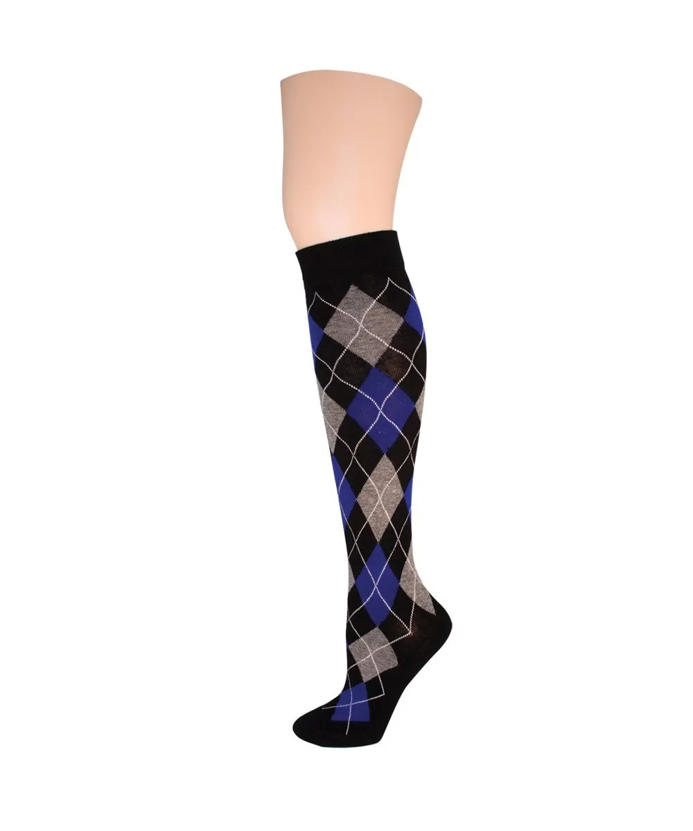 Argyle Obsession Cotton Blend Knee High Socks