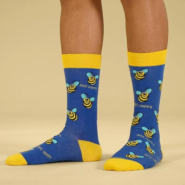 Bee Happy Socks (Adult Large - Men's Shoe Sizes 8-12)