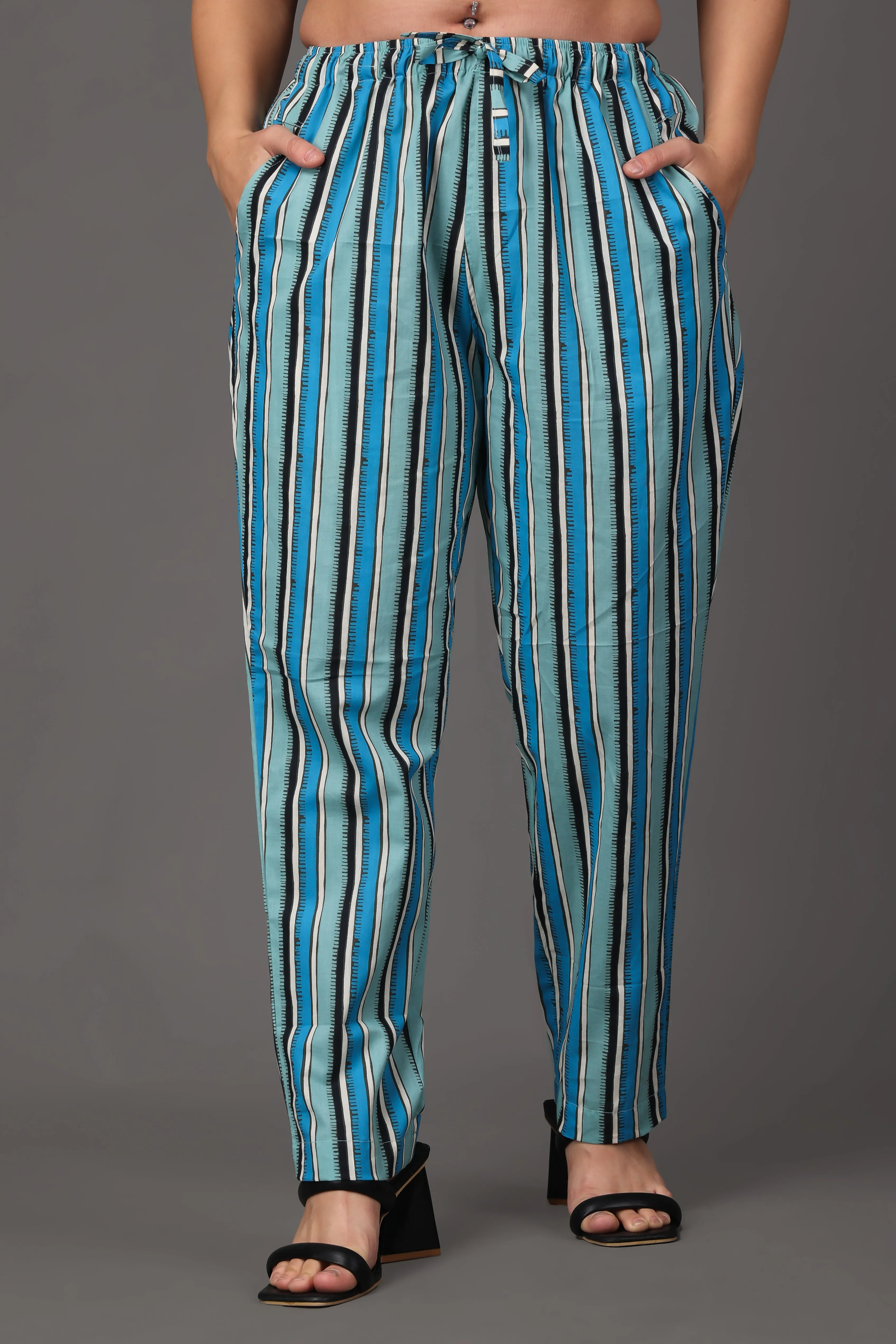 Blue Cotton Striped Relaxed Palazzo