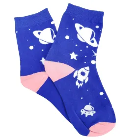 Blue Space Socks With Planets and Rocket Ship Socks (Adult Small -  Shoe Sizes 2-5) from the Sock Panda