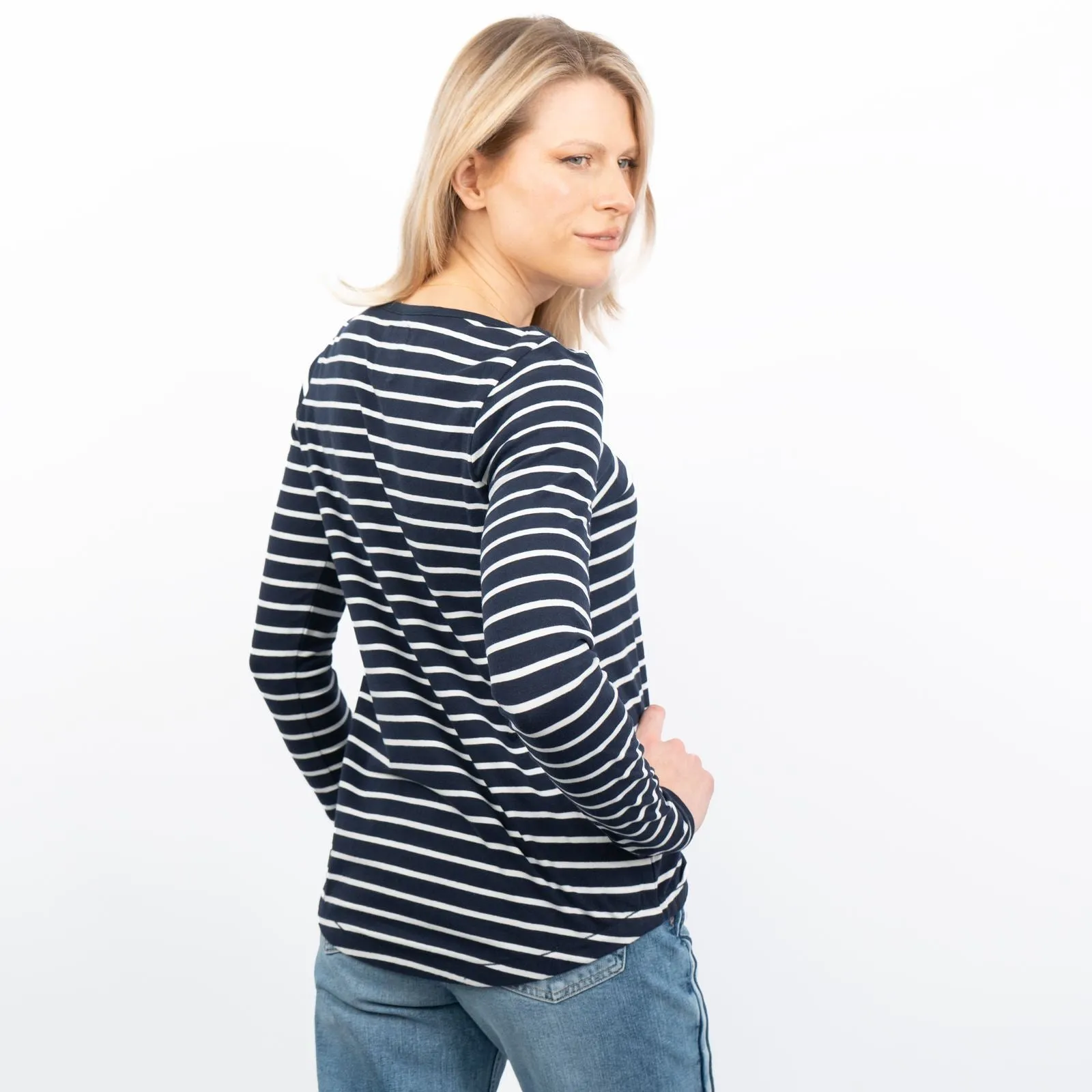 Breton Striped Long Sleeve T-Shirts Navy Blue Casual Jersey Tops