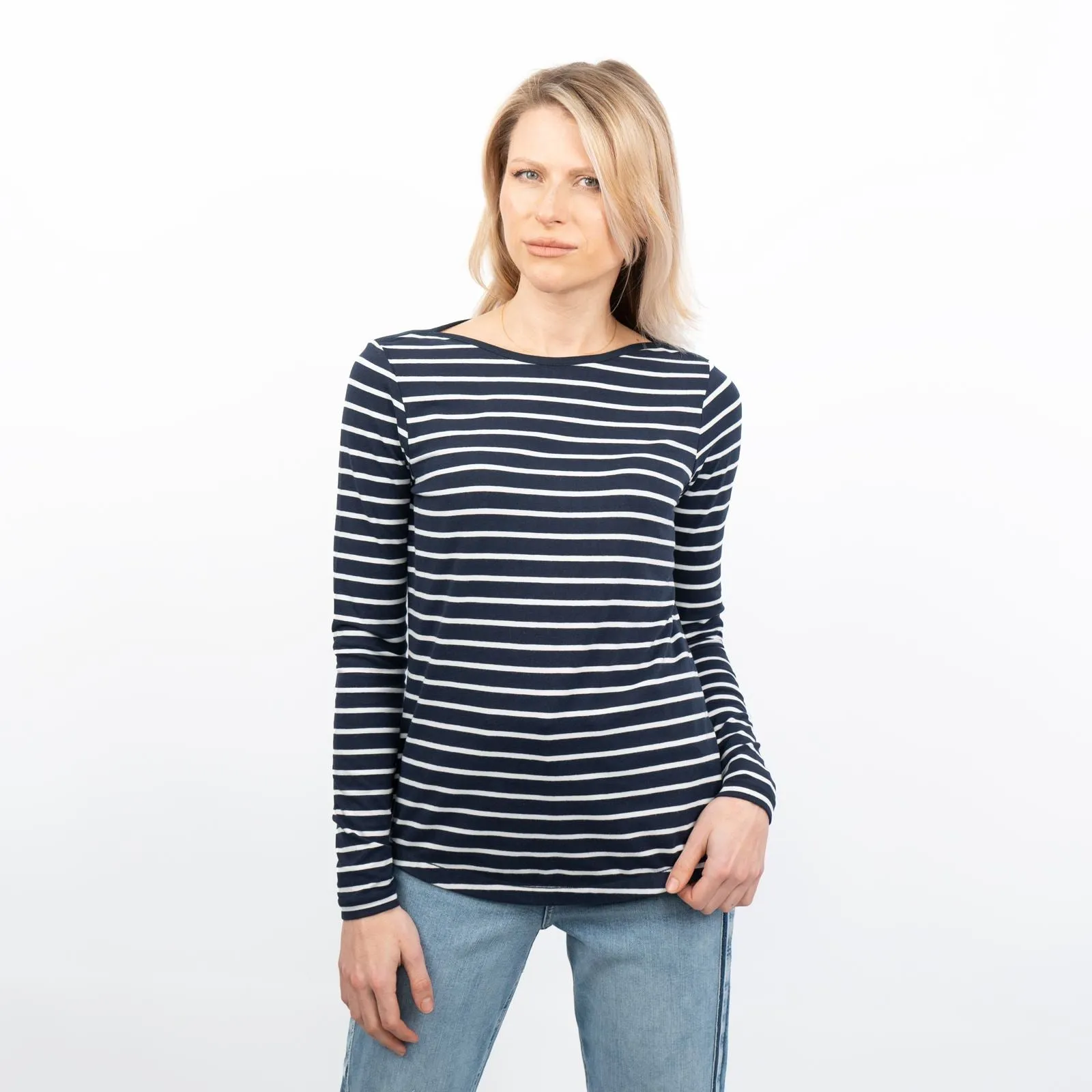 Breton Striped Long Sleeve T-Shirts Navy Blue Casual Jersey Tops