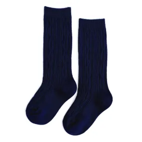 Bright Navy Cable Knit Knee High Socks