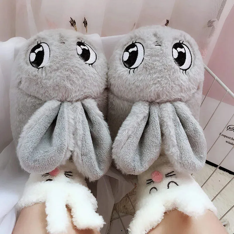 bunny slipper cartoon animal plush slippers female winter warm rabbit home woman slipper