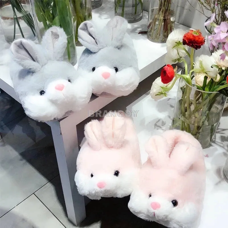 bunny slipper cartoon animal plush slippers female winter warm rabbit home woman slipper