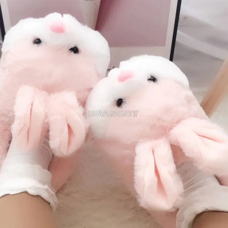 bunny slipper cartoon animal plush slippers female winter warm rabbit home woman slipper