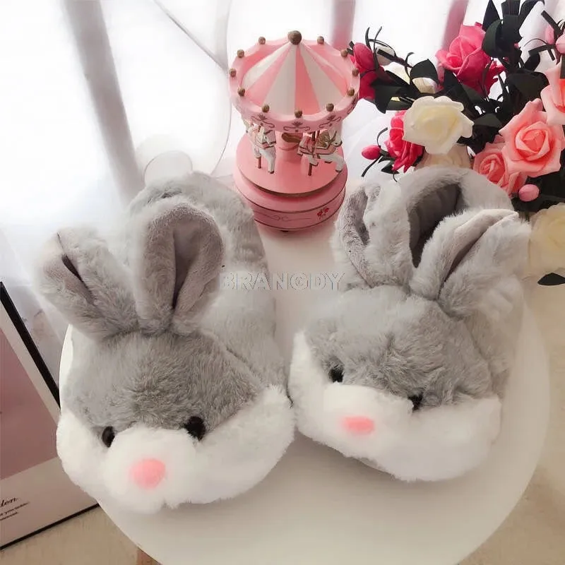 bunny slipper cartoon animal plush slippers female winter warm rabbit home woman slipper