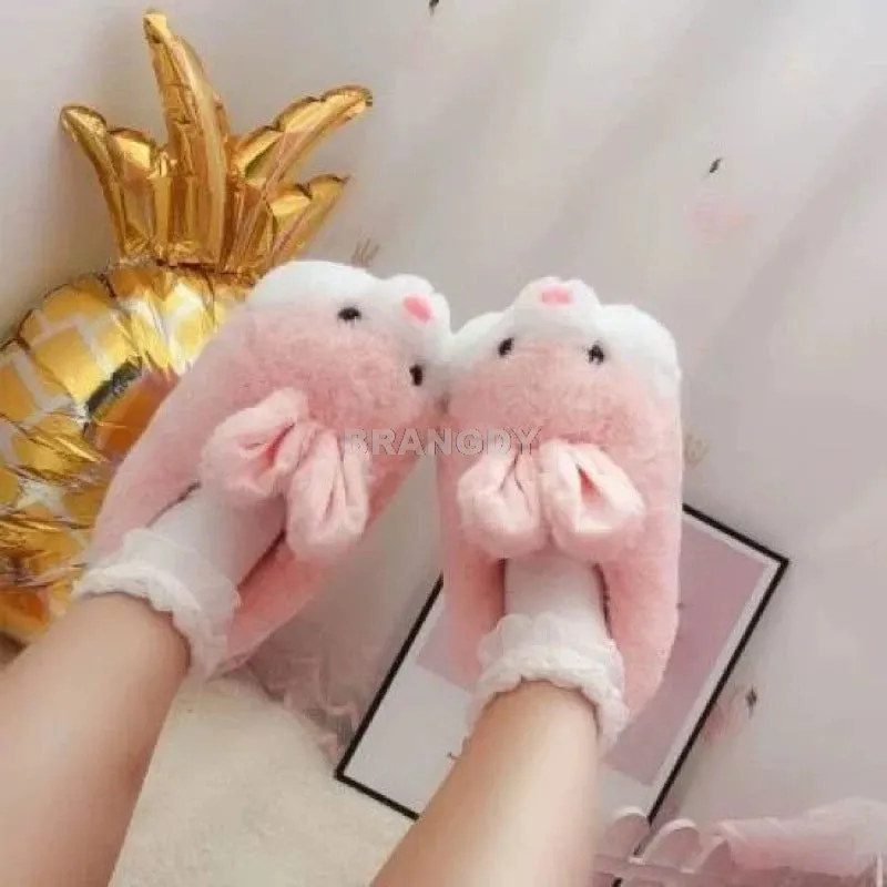 bunny slipper cartoon animal plush slippers female winter warm rabbit home woman slipper