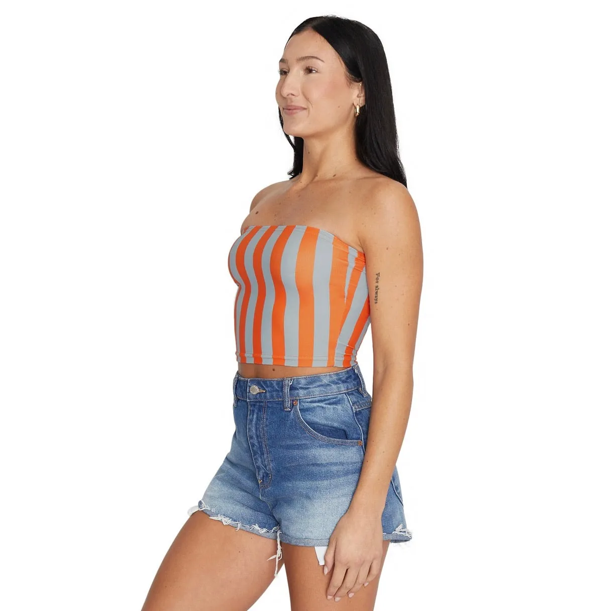 Burnt Orange & Grey Striped Tube Top