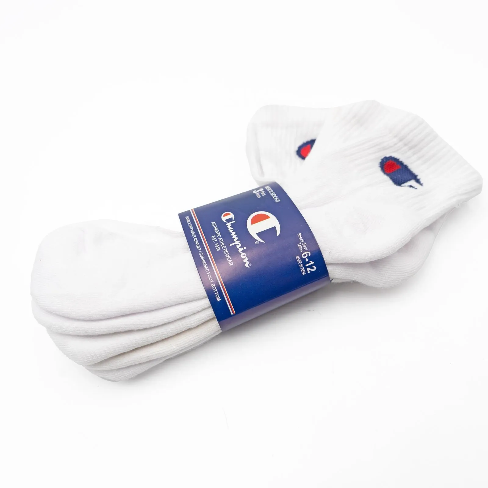 Champion Men's 3-Pack Sports Rib White Ankle Low Cut Socks Size 6-12