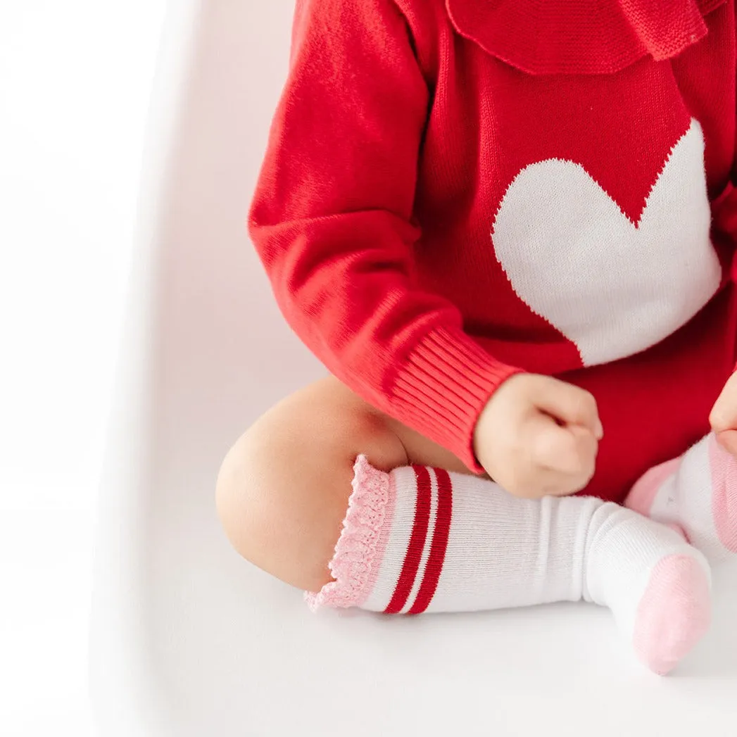 Cherry Stripe Lace Top Knee High Socks