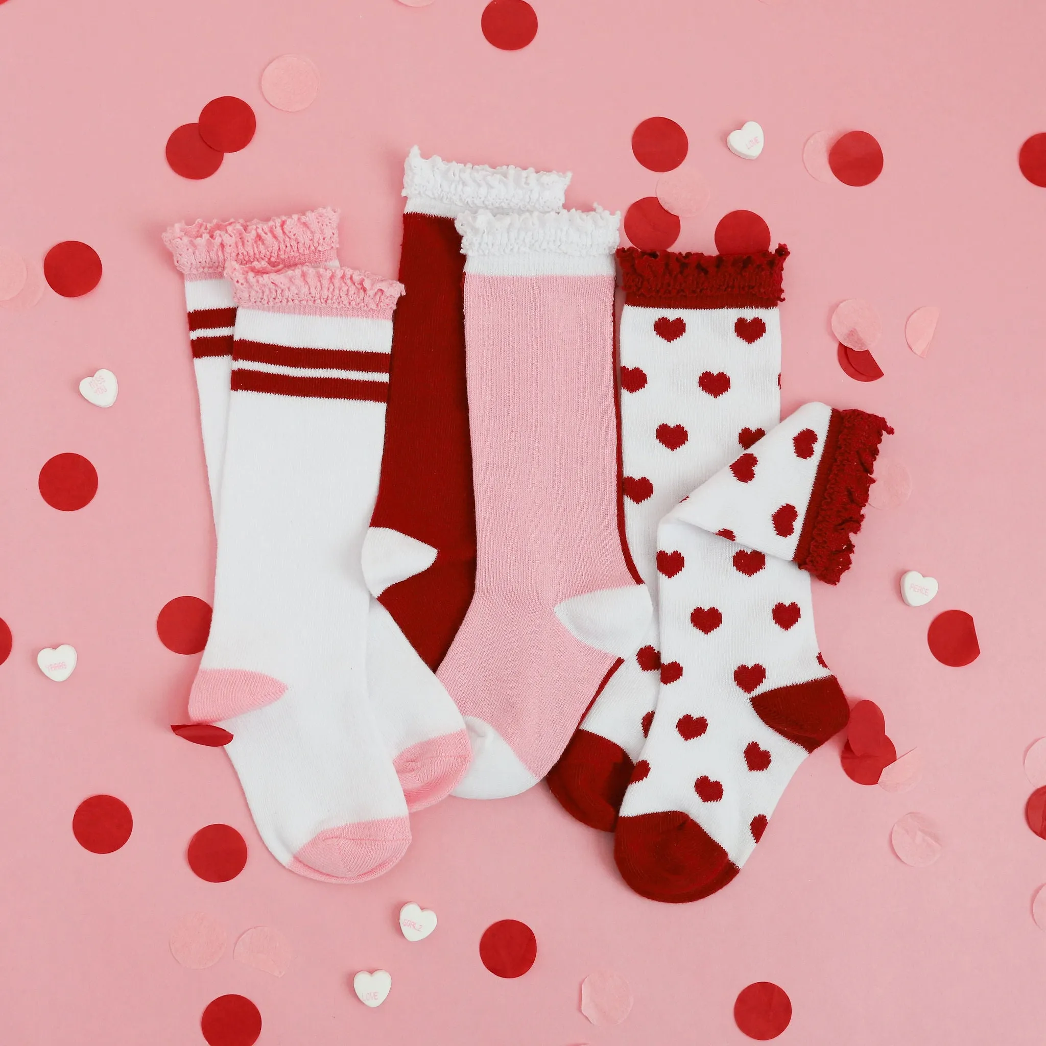 Cherry Stripe Lace Top Knee High Socks