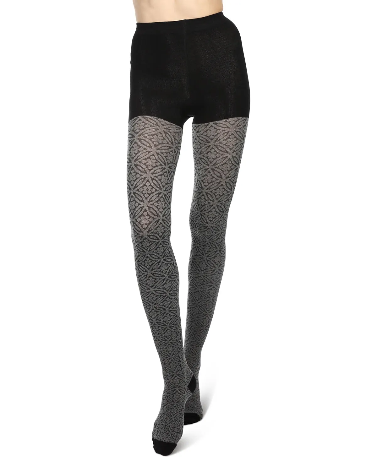 Circular Floral Cotton Blend Sweater Tights