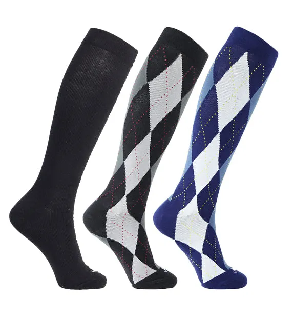 Cotton Everyday Compression Socks (15-20mmHg) - Argyle - 3 Pack