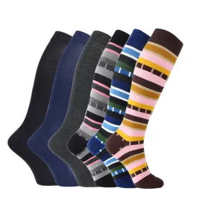 Cotton Everyday Compression Socks (15-20mmHg) - Textured Stripe - 6 Pack