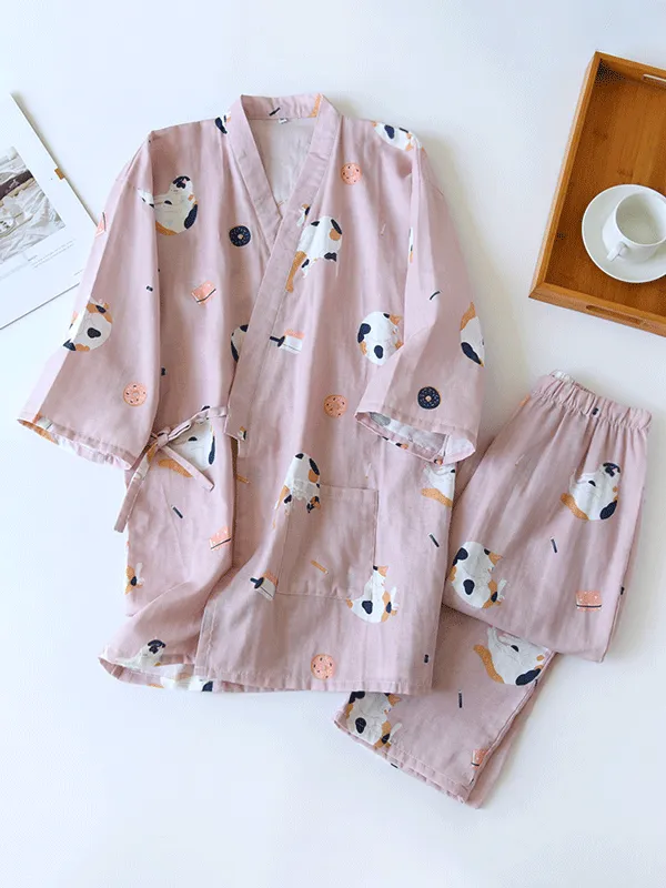 Cute Cats Printed Cotton Pajama Set