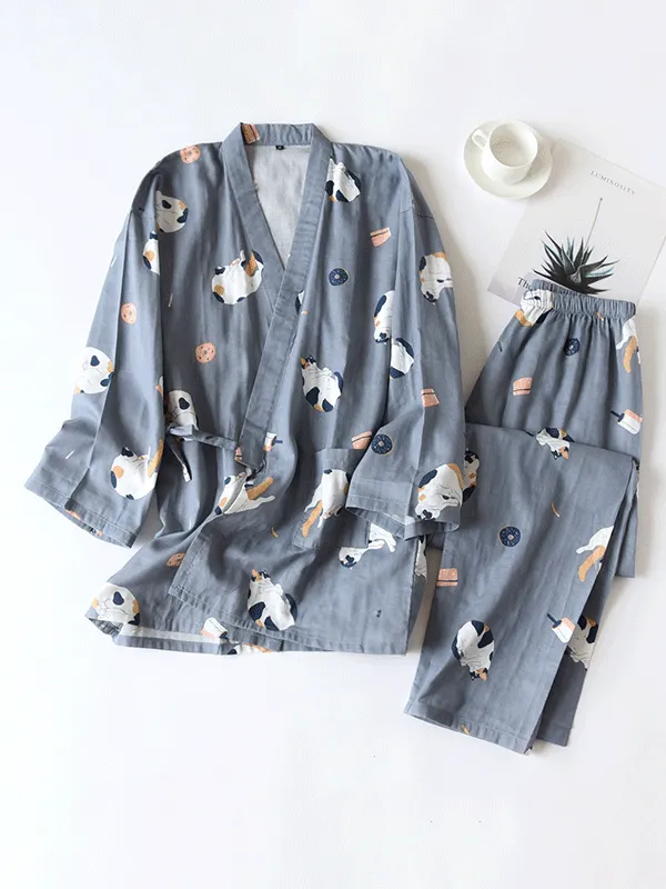 Cute Cats Printed Cotton Pajama Set