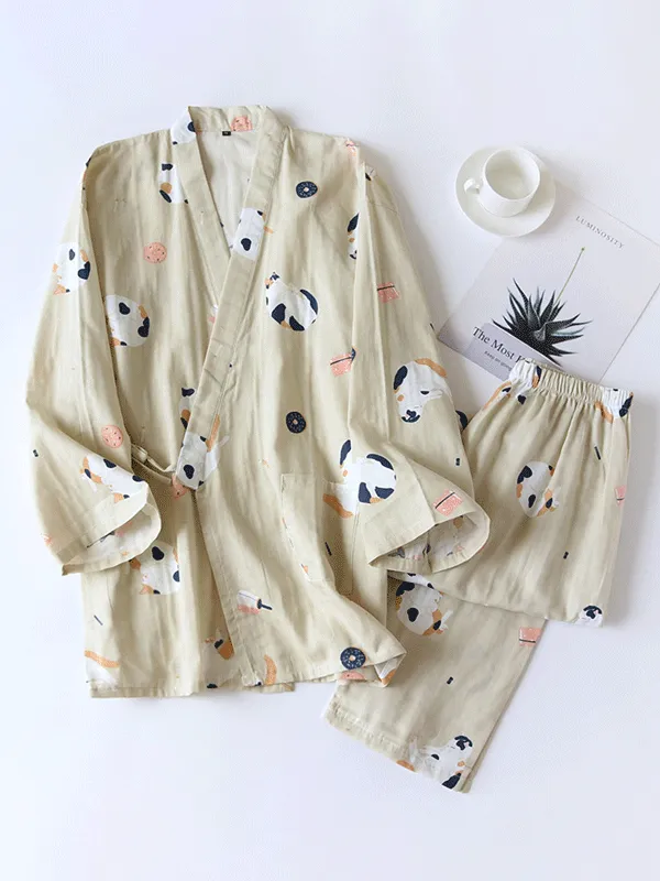 Cute Cats Printed Cotton Pajama Set