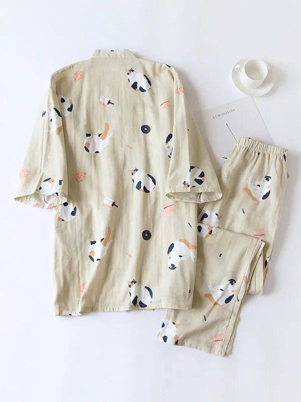 Cute Cats Printed Cotton Pajama Set