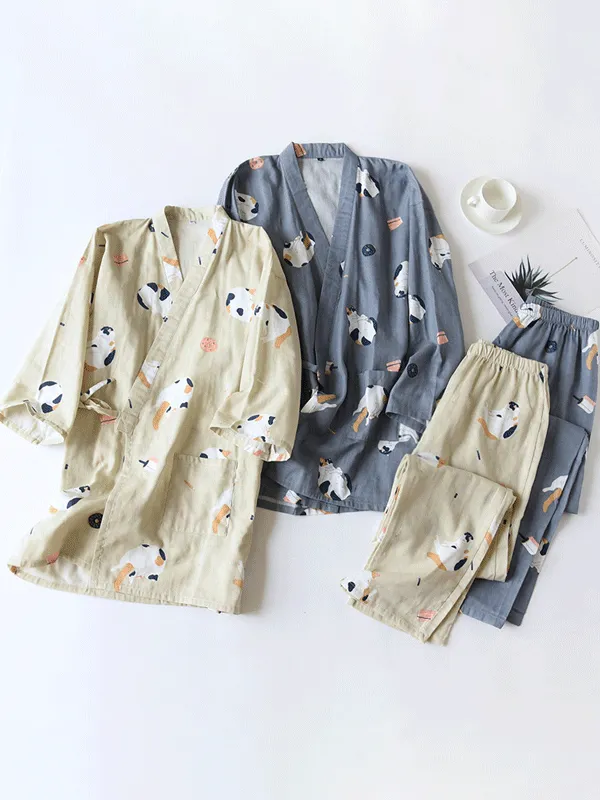 Cute Cats Printed Cotton Pajama Set