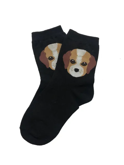 Doggy Face Cotton Socks Black