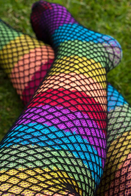 Fishnet Overlay Rainbow Thigh High