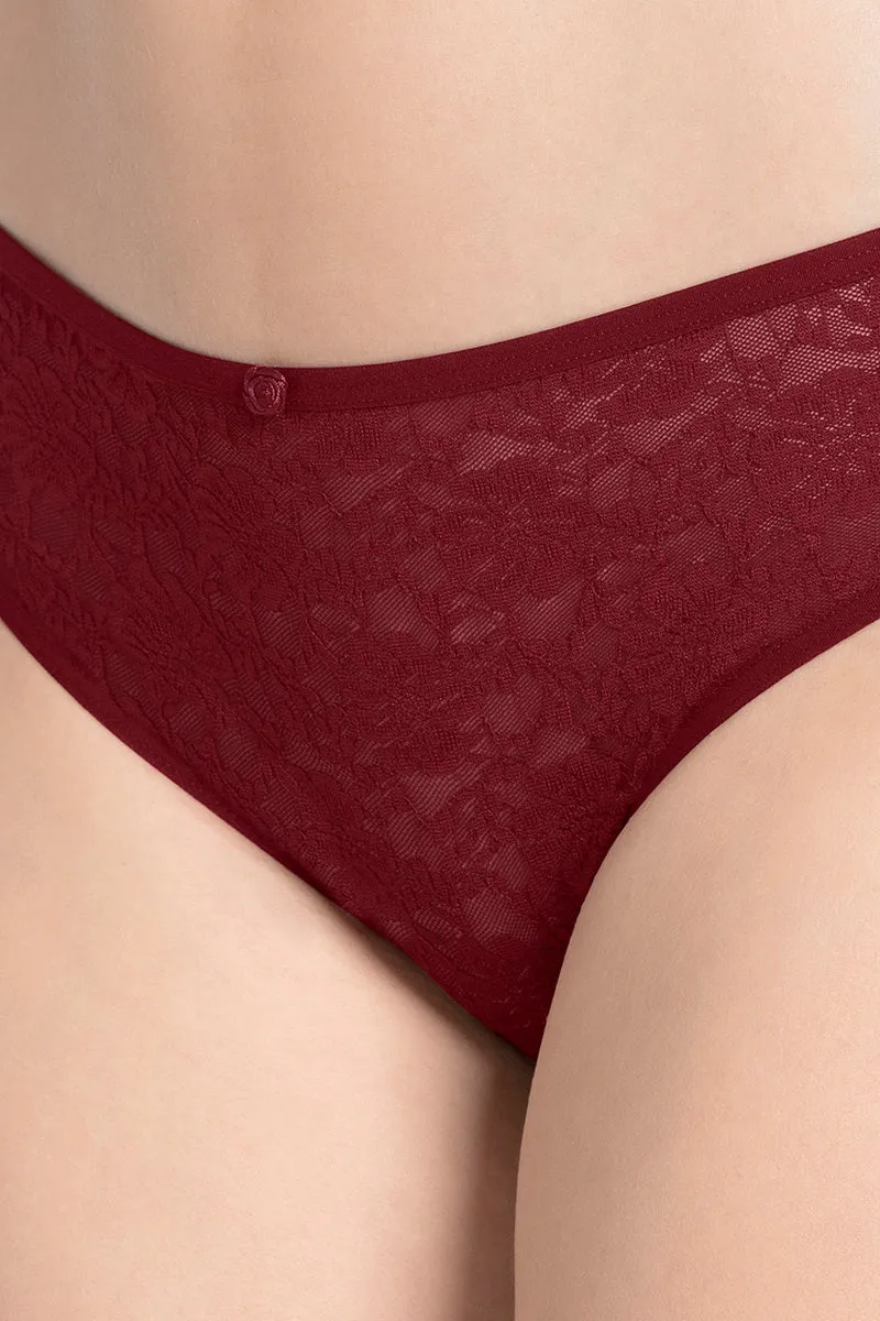 Floral Romance Low Rise Bikini Panty - Burgundy Wine