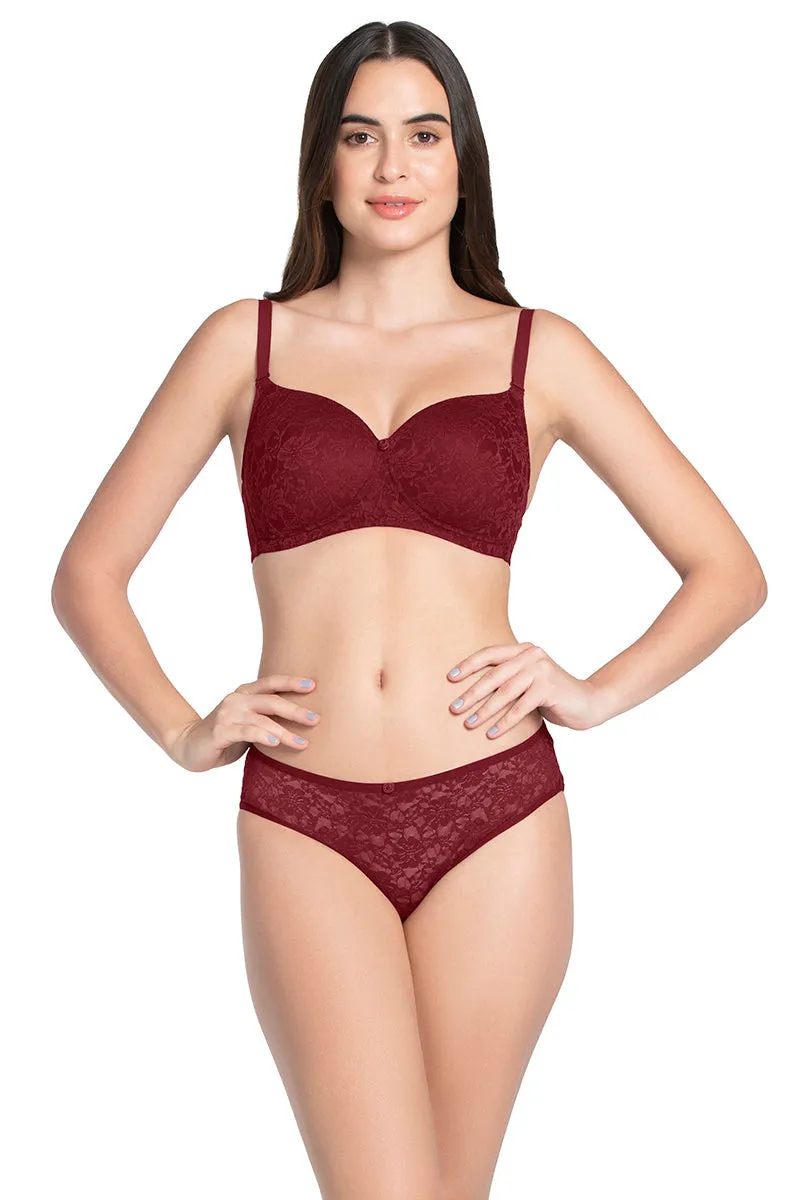 Floral Romance Low Rise Bikini Panty - Burgundy Wine