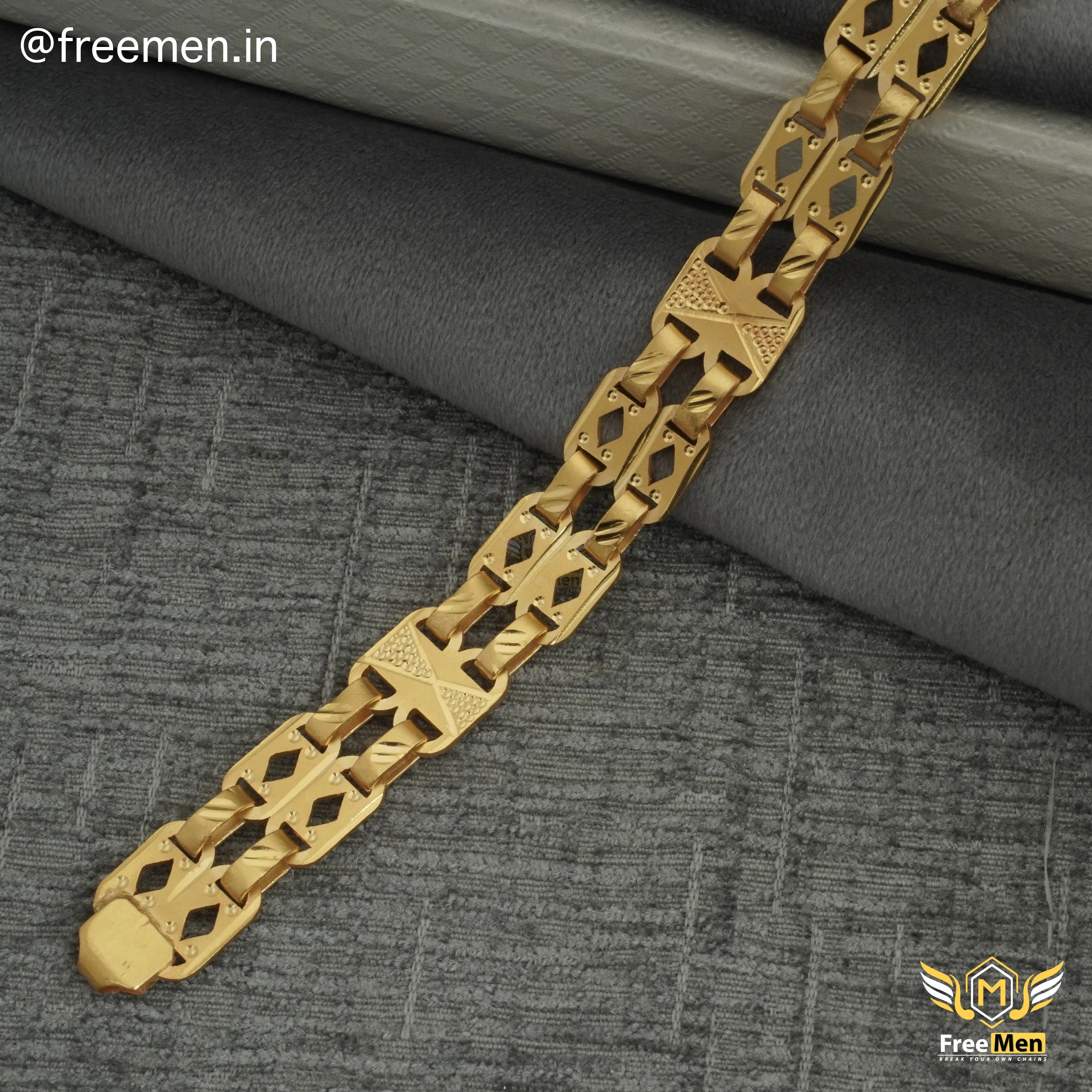 Freeman Laser Cut Nawabi Gold Rhodium Bracelet for Men - FMGB04