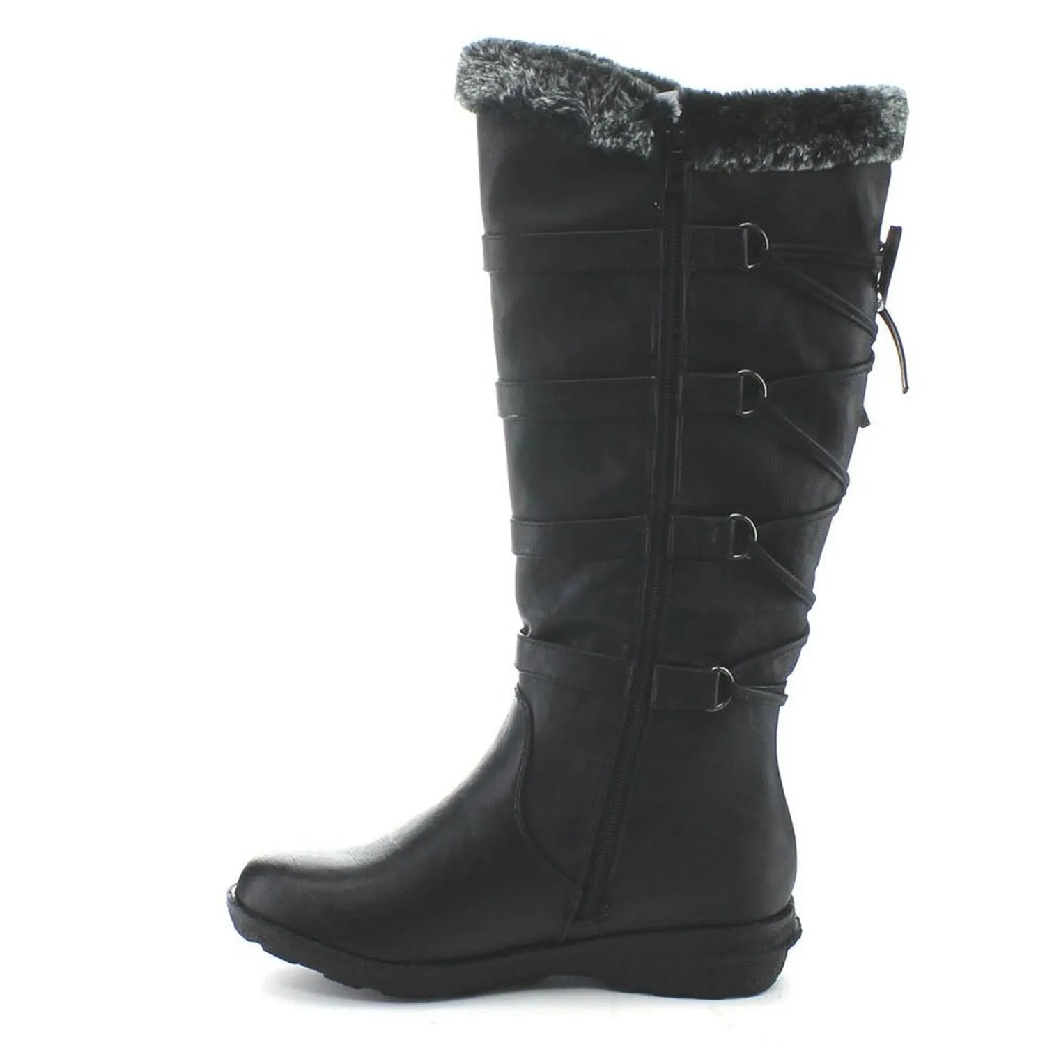 Fur Trim Back Lace Up Knee High Boots Winter Boots Womens