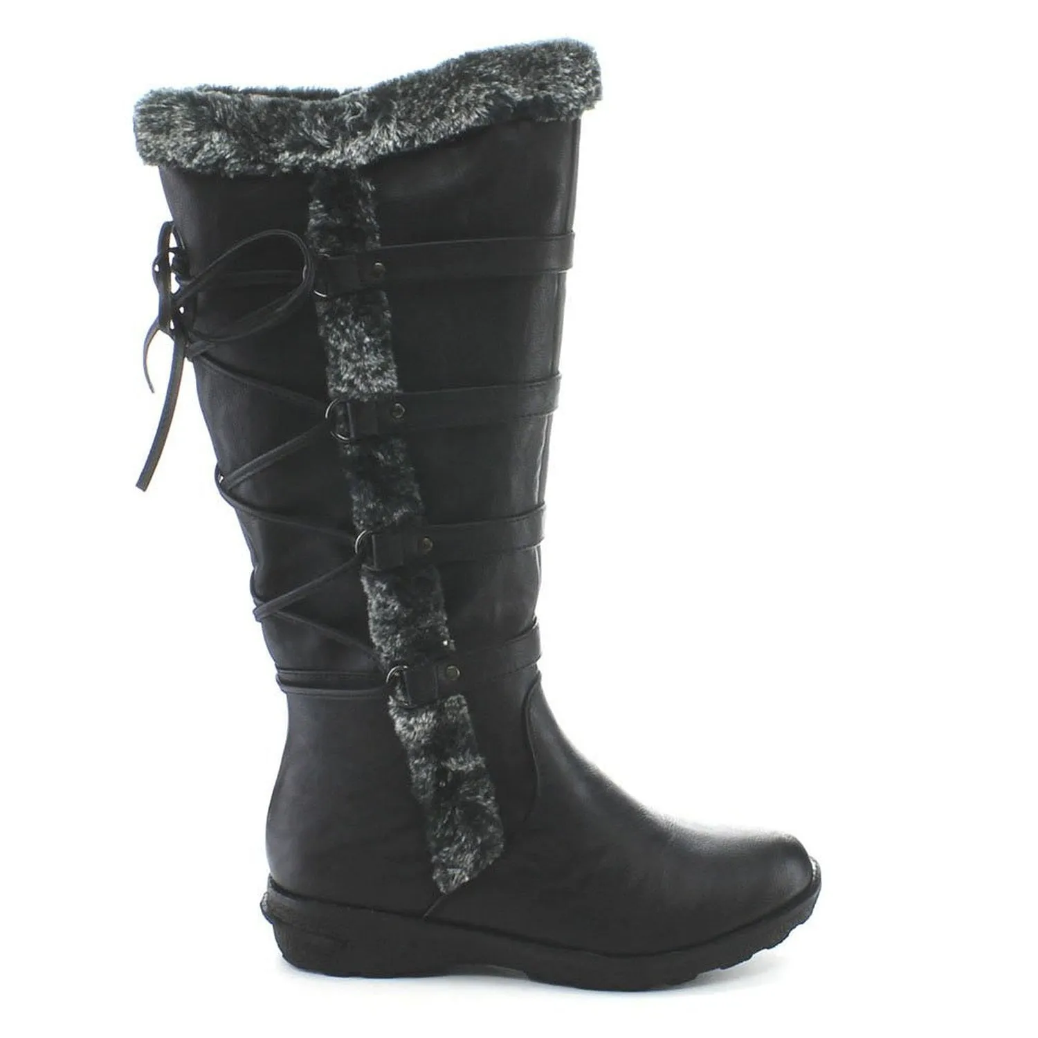 Fur Trim Back Lace Up Knee High Boots Winter Boots Womens