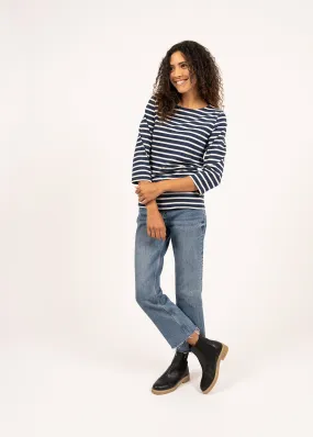 GALATHEE II - Breton Striped Top with ¾ Sleeve | Soft Cotton | Women Fit (NAVY / ECRU)