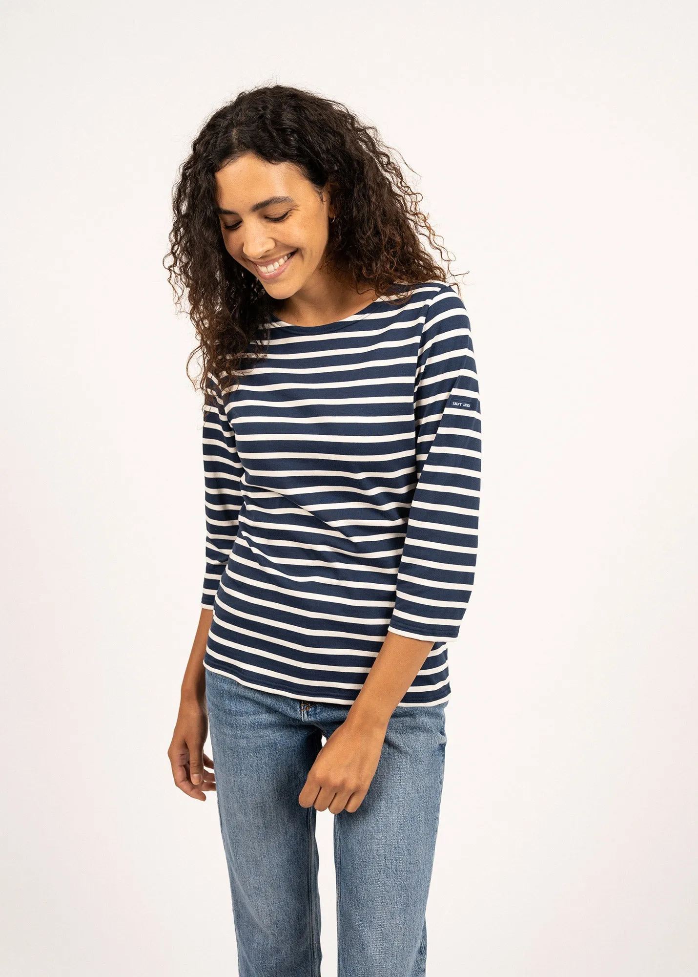 GALATHEE II - Breton Striped Top with ¾ Sleeve | Soft Cotton | Women Fit (NAVY / ECRU)