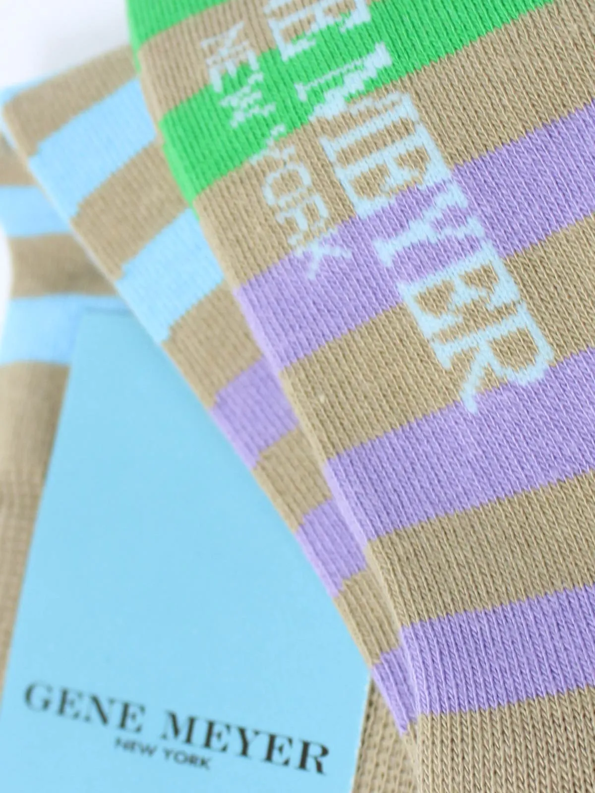 Gene Meyer Men Socks Taupe Sky Blue Lilac Stripes SALE