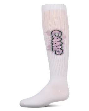 Girls Ribbed Cotton Blend "Graffiti Camp" Knee Sock