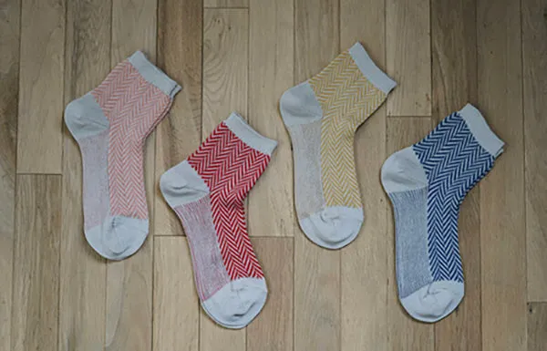 Giza Cotton Herringbone Socks _ Yellow, Navy, Red or Coral Pink