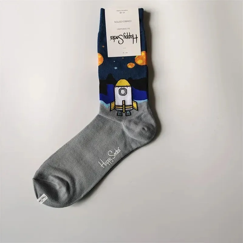 Happy& Funny Socks Men's Classic Crew Cotton Sports Socks